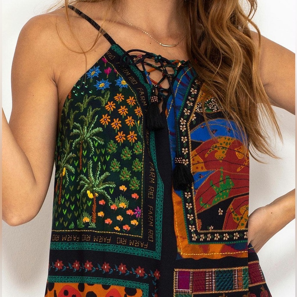 FARM Rio Black Multi-Color Patchwork Mini Dress - Picture 2 of 9